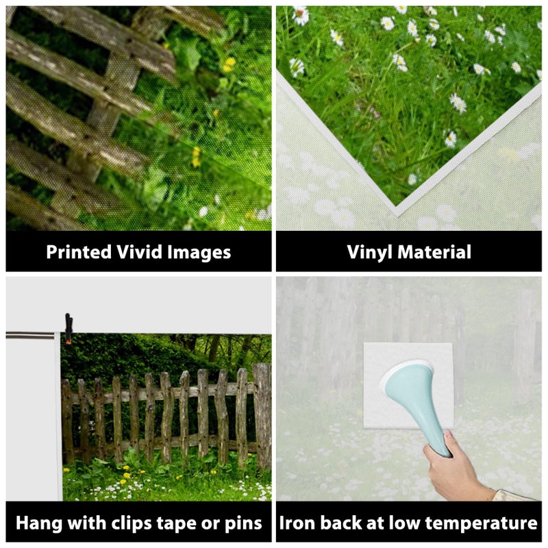 AOFOTO 8x6ft Spring Garden Daisy Flower Backdrop Rustic Wood Fence Summer Meadow Photography Background Forest Wonderland Grass Florets Country Hiking Suburbs Picnic Girl Boy Scouts Photo Studio Props - Image 2